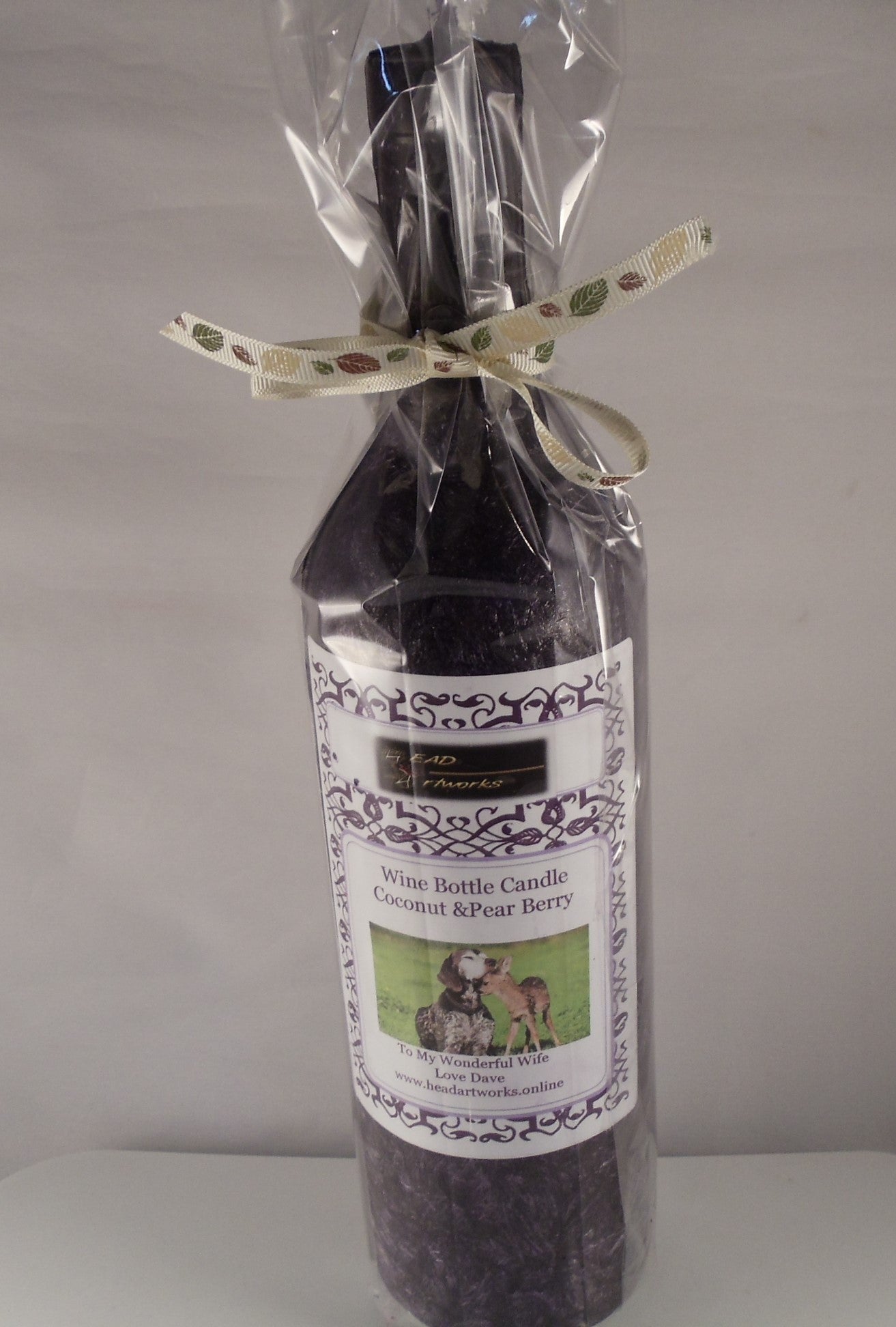 Candle Bottle Centerpiece Coconut & Pearberry- Custom Designed Adorable Scene of Deer & Puppy - Head Art Works